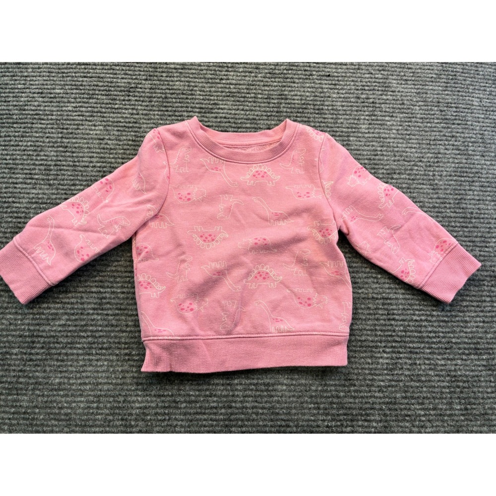 Cat & Jack Baby Girl Pink Dinosaur Print Fleece Pullover Sweatshirt Cute 12M